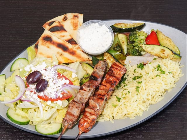 Chicken Souvlaki Platter.