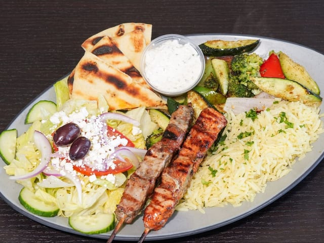Pork Souvlaki Platter.